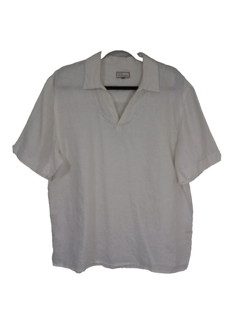 Bohio Mens 100% Linen Shirt Pullover Short Sleeve White Size L Summer